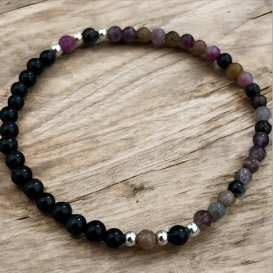 Tourmaline & black agate gemstone bracelet