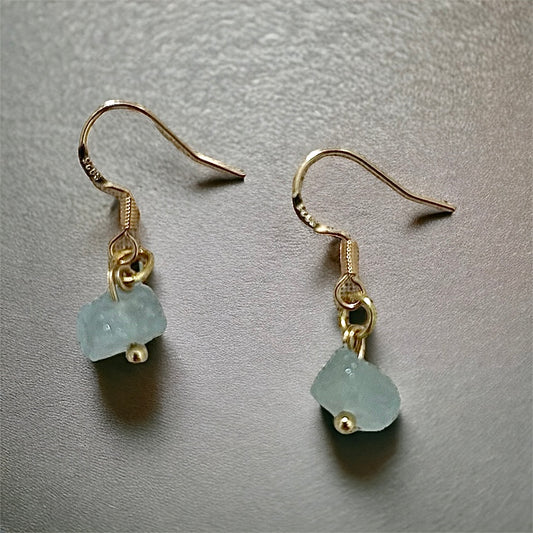 Aquamarine raw crystal drop earrings