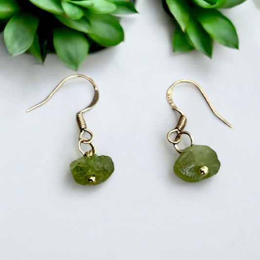 Raw Peridot 925 gold earrings