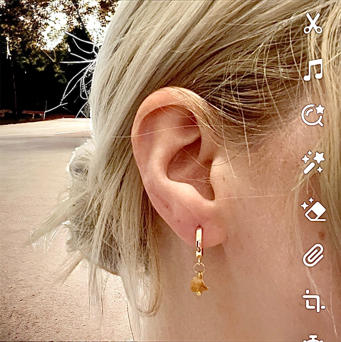 Raw citrine 14k gold plated hoop earrings