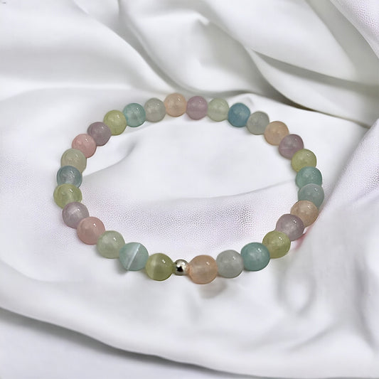 Rainbow pastel selenite beaded bracelet