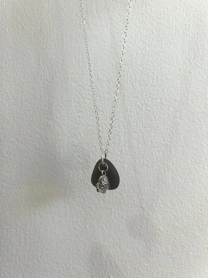 Pirate sea glass & Sterling silver fish necklace