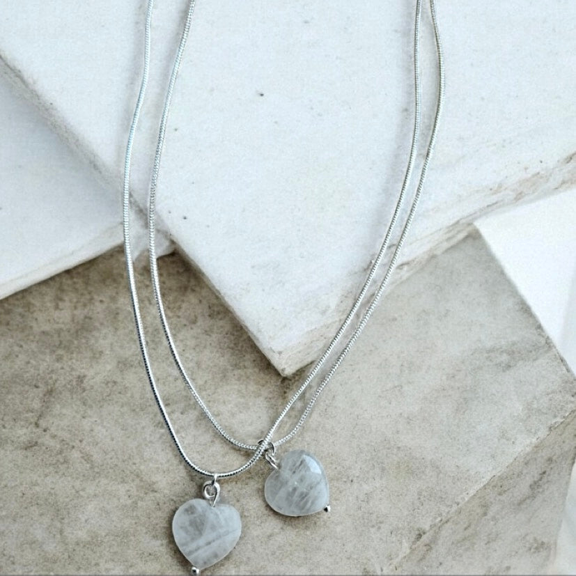 Moonstone heart necklace with sterling silver chain