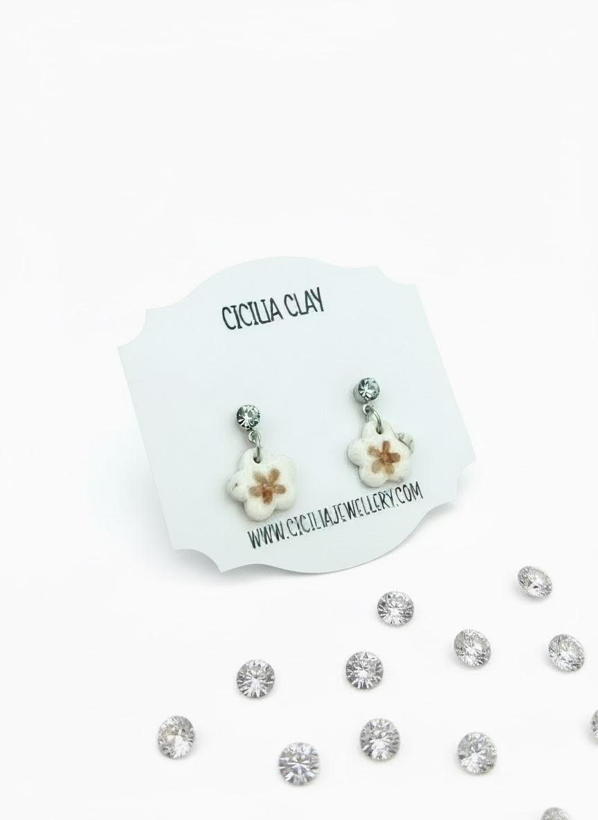 Silver gem autumnal leaves stud drop earrings