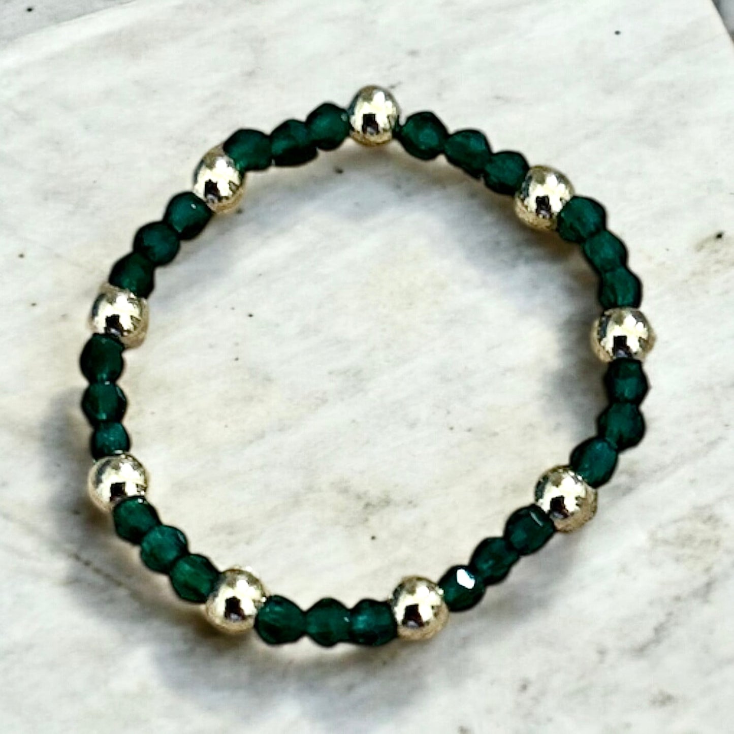 Emerald and 14k gold plated beaded ring