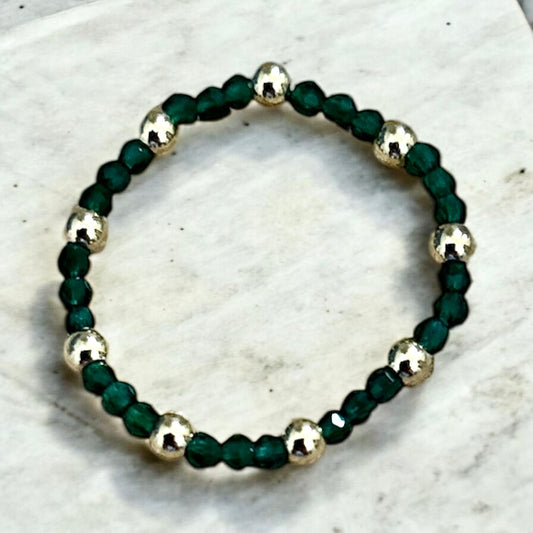 Emerald and 14k gold plated beaded ring