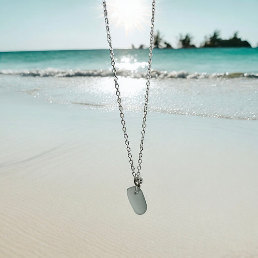 Aqua sea glass and 925 silver necklace
