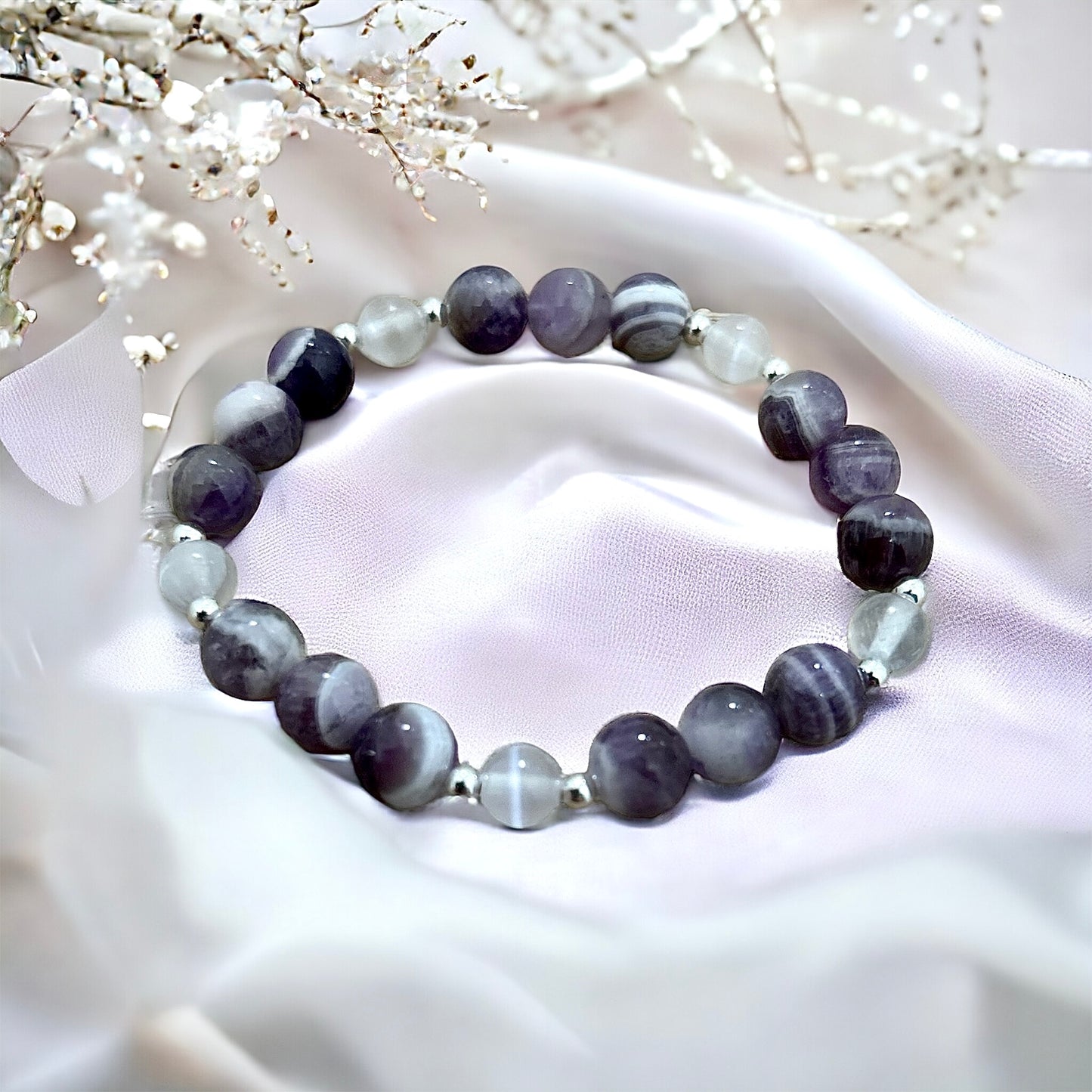 Dream Amethyst & 925 silver beaded bracelet