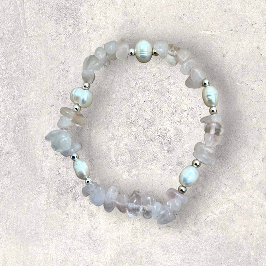 Rose quartz & fresh water pearl bracelet