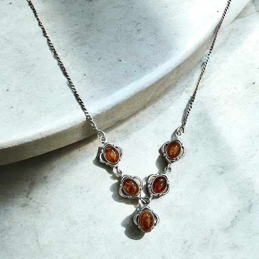 Vintage Amber & Sterling silver necklace