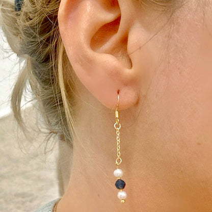 Sapphire & pearl dangle drop earrings