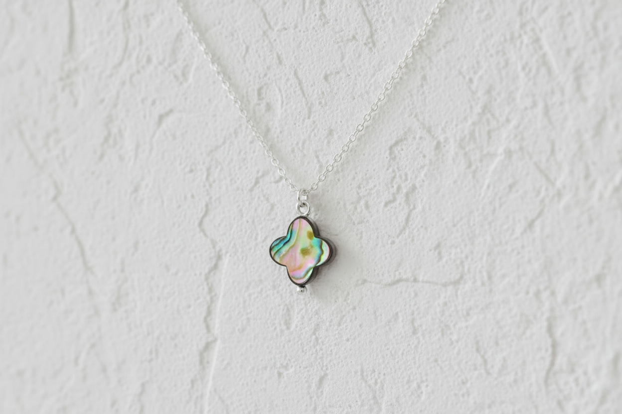 Abalone clover sterling silver necklace