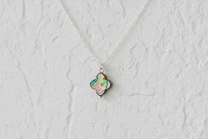 Abalone clover sterling silver necklace