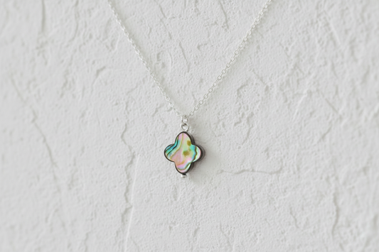Abalone clover sterling silver necklace
