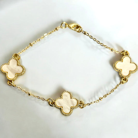 Mother of pearl 18k gold plated clover bracelet