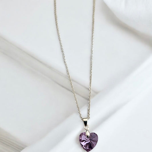 Purple crystal heart 925 necklace