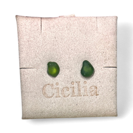 Emerald green sea glass stud earrings
