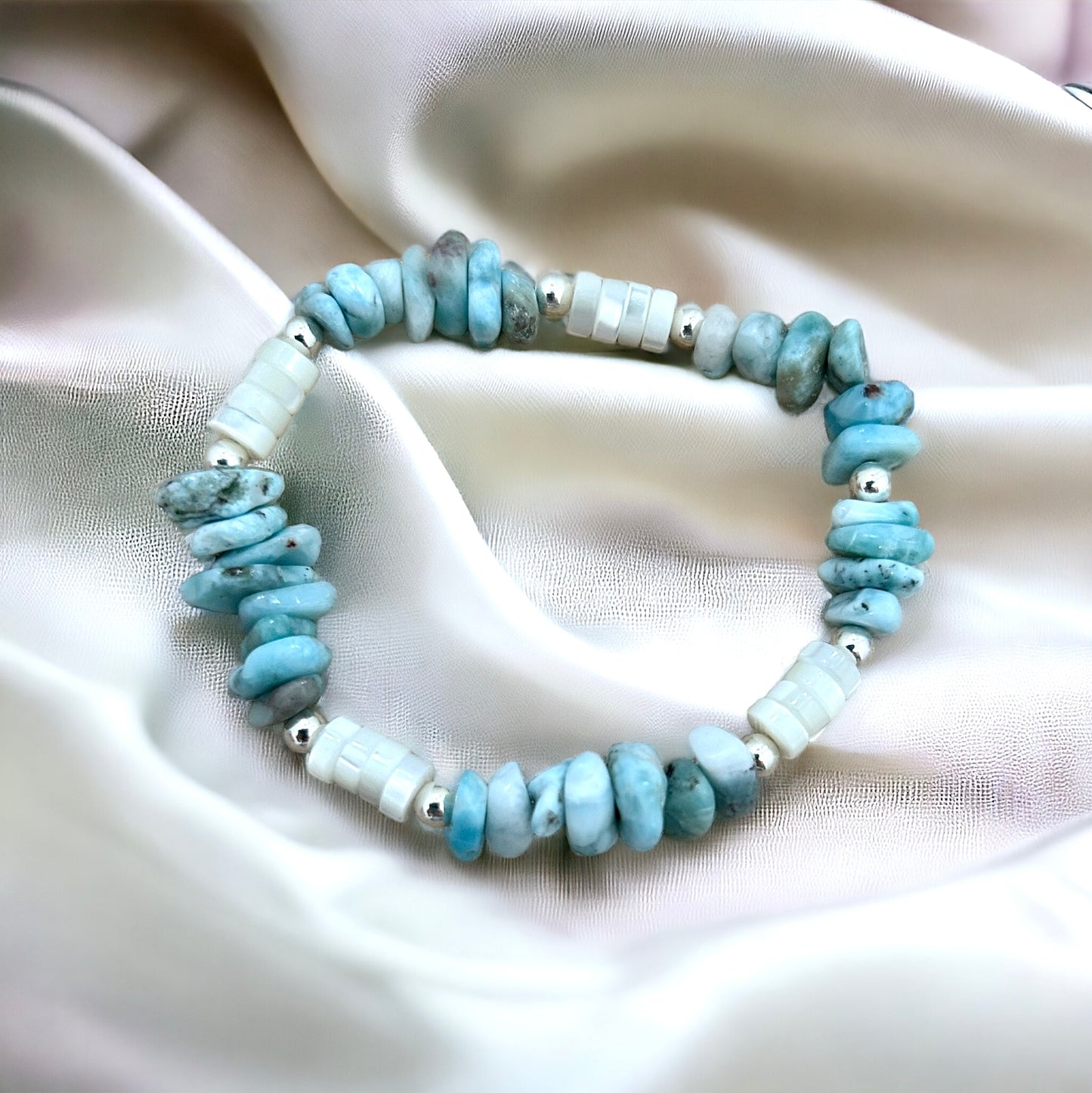 Larimar & mother of pearl bracelet