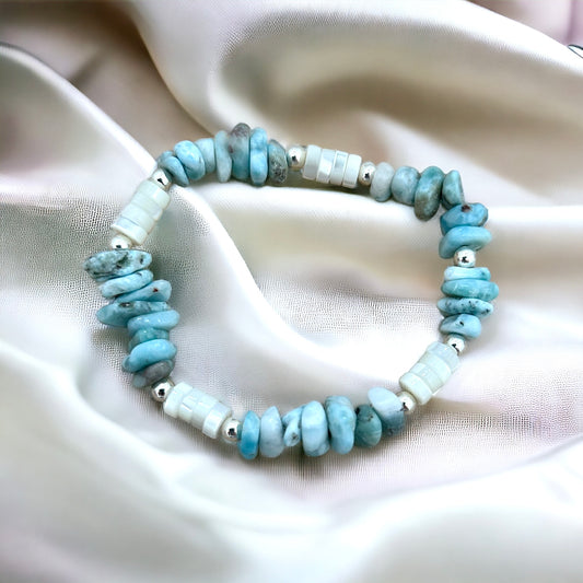 Larimar & mother of pearl bracelet