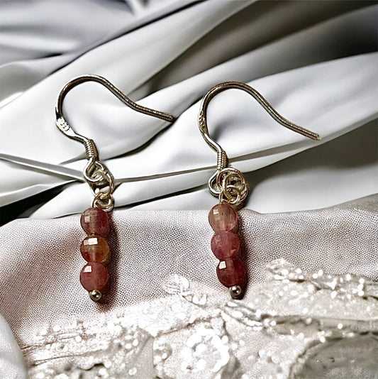 Pink Tourmaline & 925 silver drop earrings