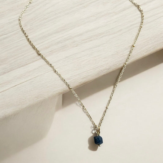 Sapphire raw crystal & 14k gold plated necklace