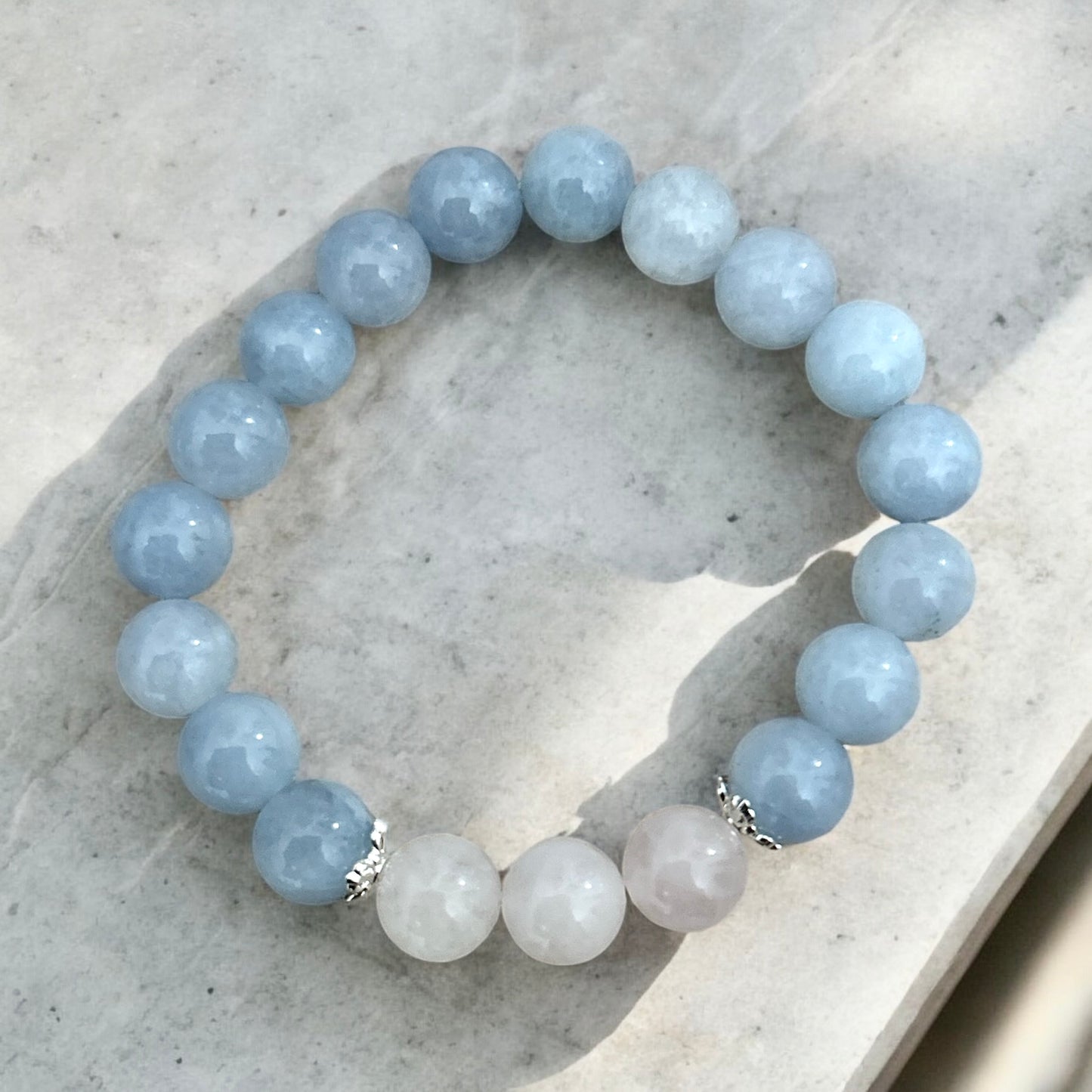 Aquamarine & Rose Quartz beaded bracelet