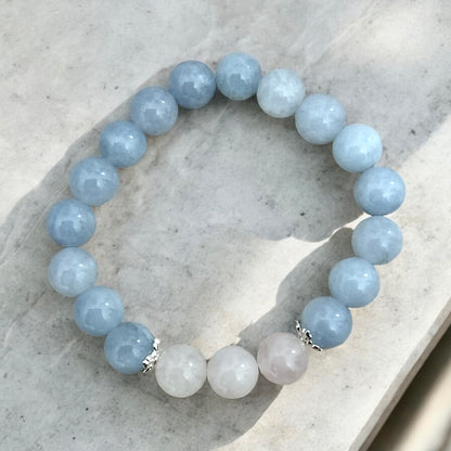 Aquamarine & Rose Quartz beaded bracelet