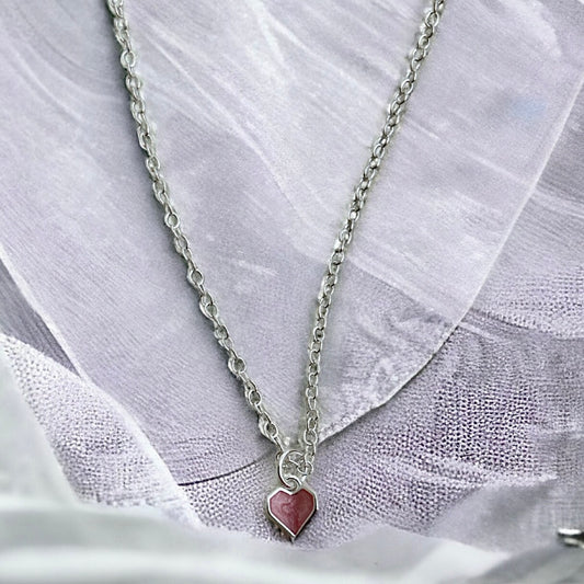Pink heart sterling silver necklace