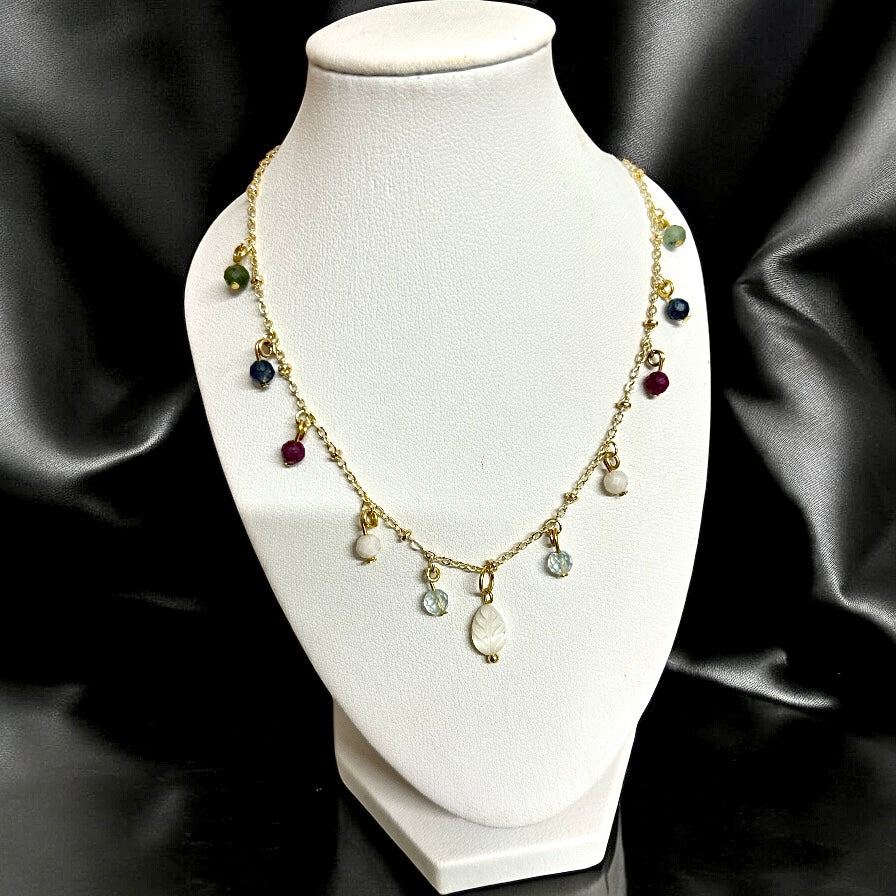 Cicilia multi gemstone & mother of pearl necklace.
