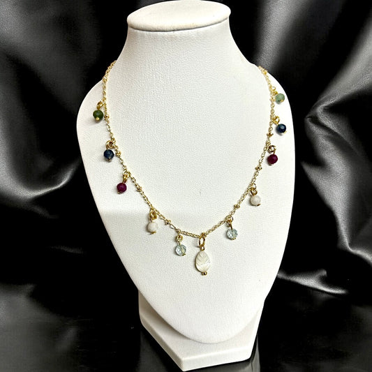 Cicilia multi gemstone & mother of pearl necklace.