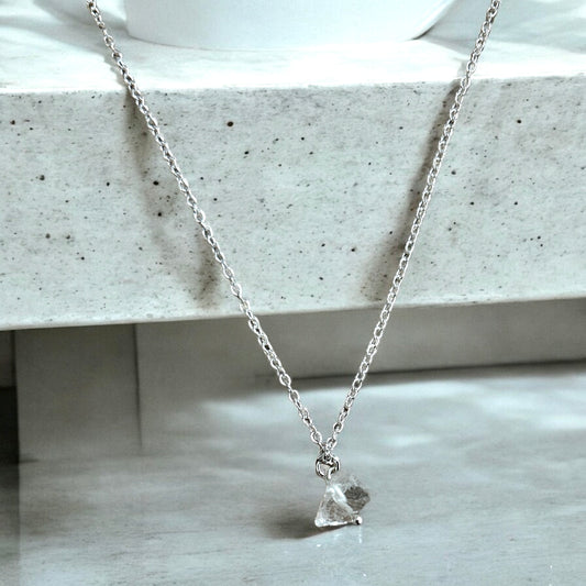 Clear quartz raw crystal & sterling silver necklace