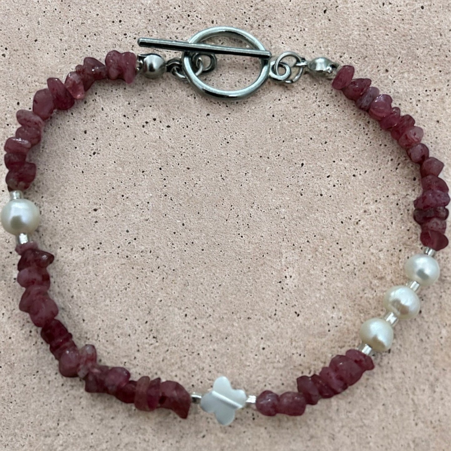 Pink tourmaline & pearl bracelet