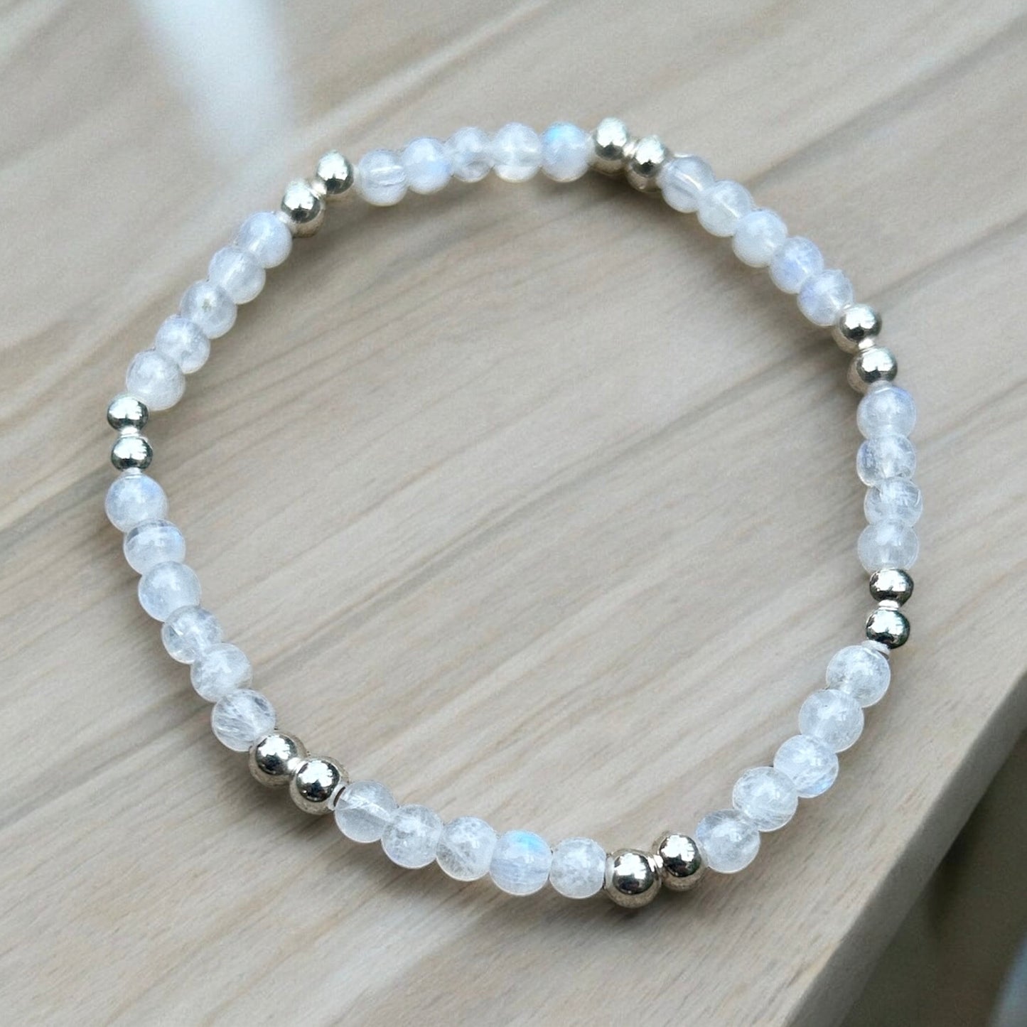 Moonstone & Sterling silver beaded bracelet