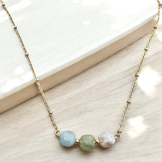 Morganite cube necklace