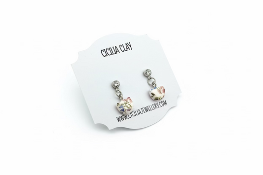 Flower head wild flower silver stud drop earrings