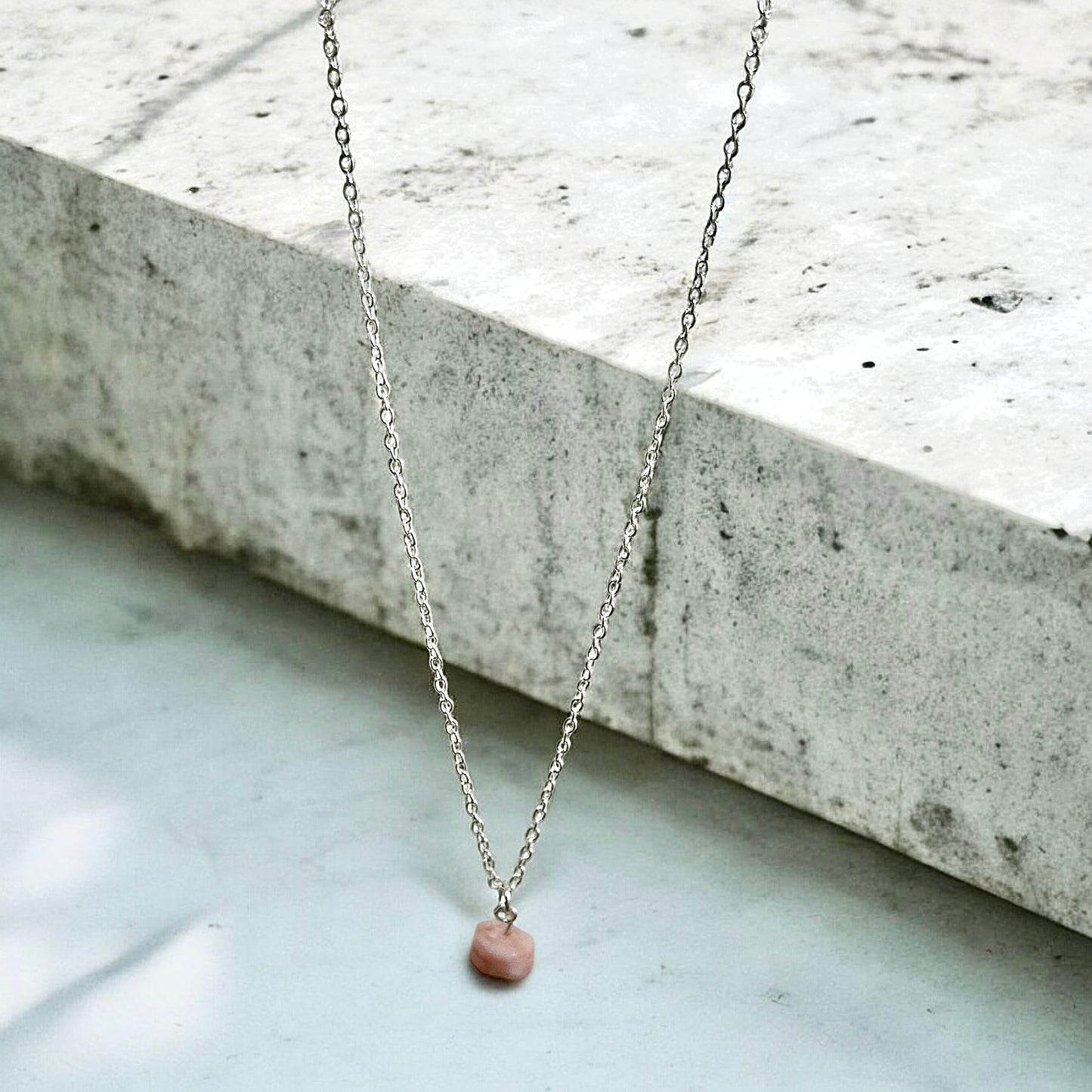 Pink Opal raw crystal necklace silver