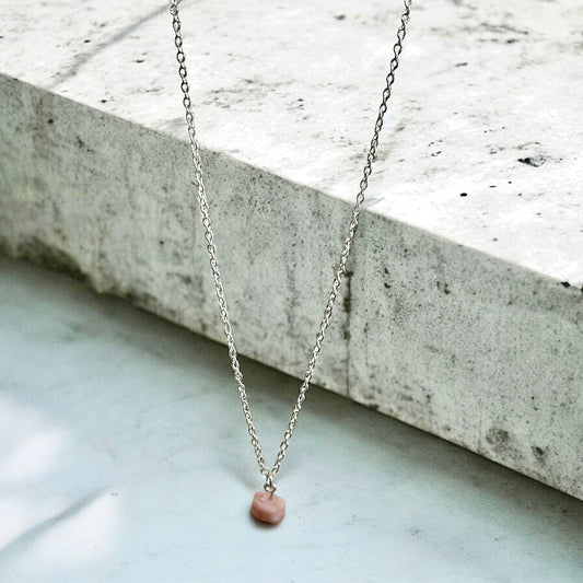 Pink Opal raw crystal necklace silver