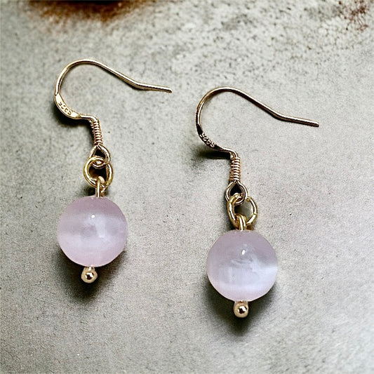Pastel pink selenite 925 gold plated earrings
