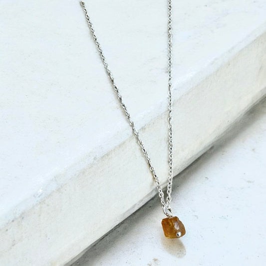 Citrine raw crystal & sterling silver necklace