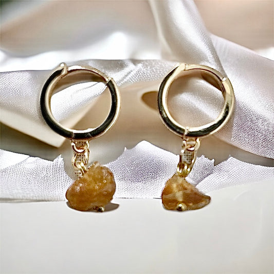 Raw citrine 14k gold plated hoop earrings