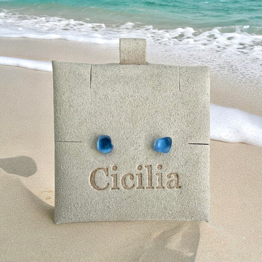 Colbalt blue sea glass 925 stud earrings
