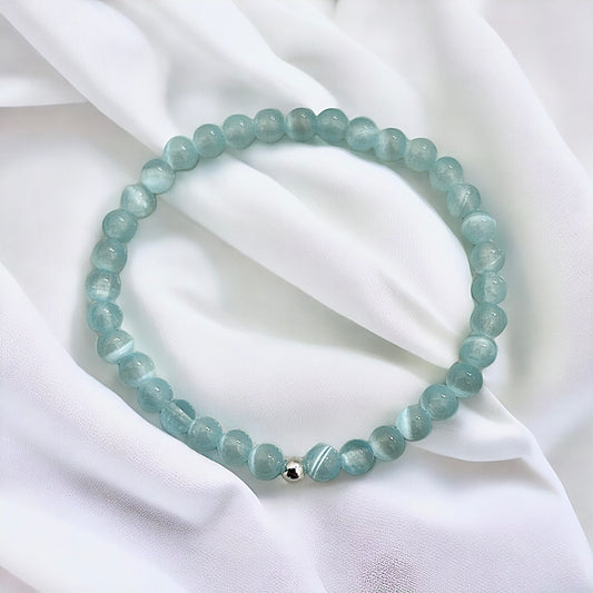 Pastel blue selenite beaded bracelet
