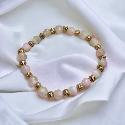 Pastel pink & yellow selenite beaded bracelet