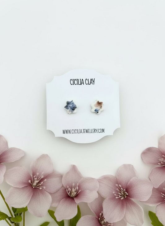 Blue & mauve flower studs