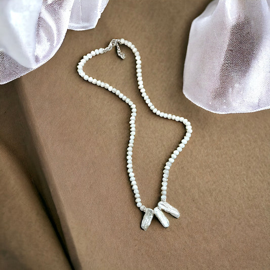 Moonstone & Biwa Pearl necklace
