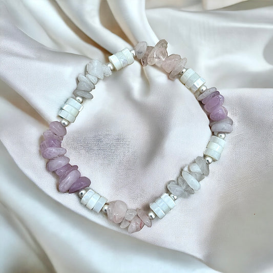 Kunzite, rose quartz and mother of pearl bracelet