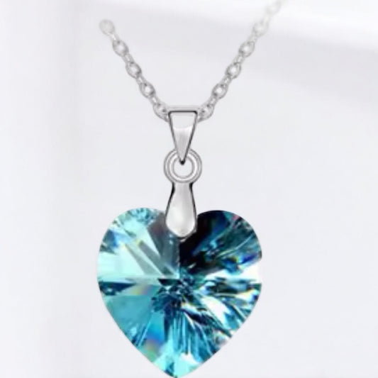 Blue crystal heart 925 necklace