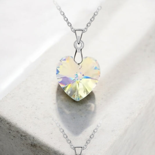 White crystal heart 925 necklace