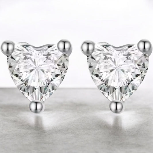 White crystal heart 925 stud earrings