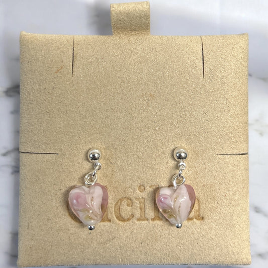 Hand painted rose heart 925 earrings